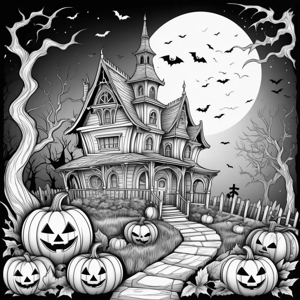 Halloween spooky coloring pages with scary ghosts and pumpkins