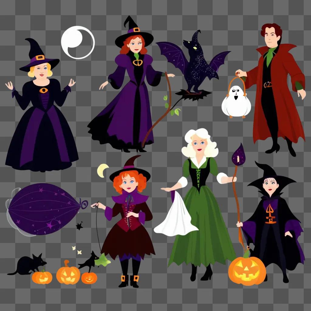 Halloween-themed illustration features a witch and a mouse