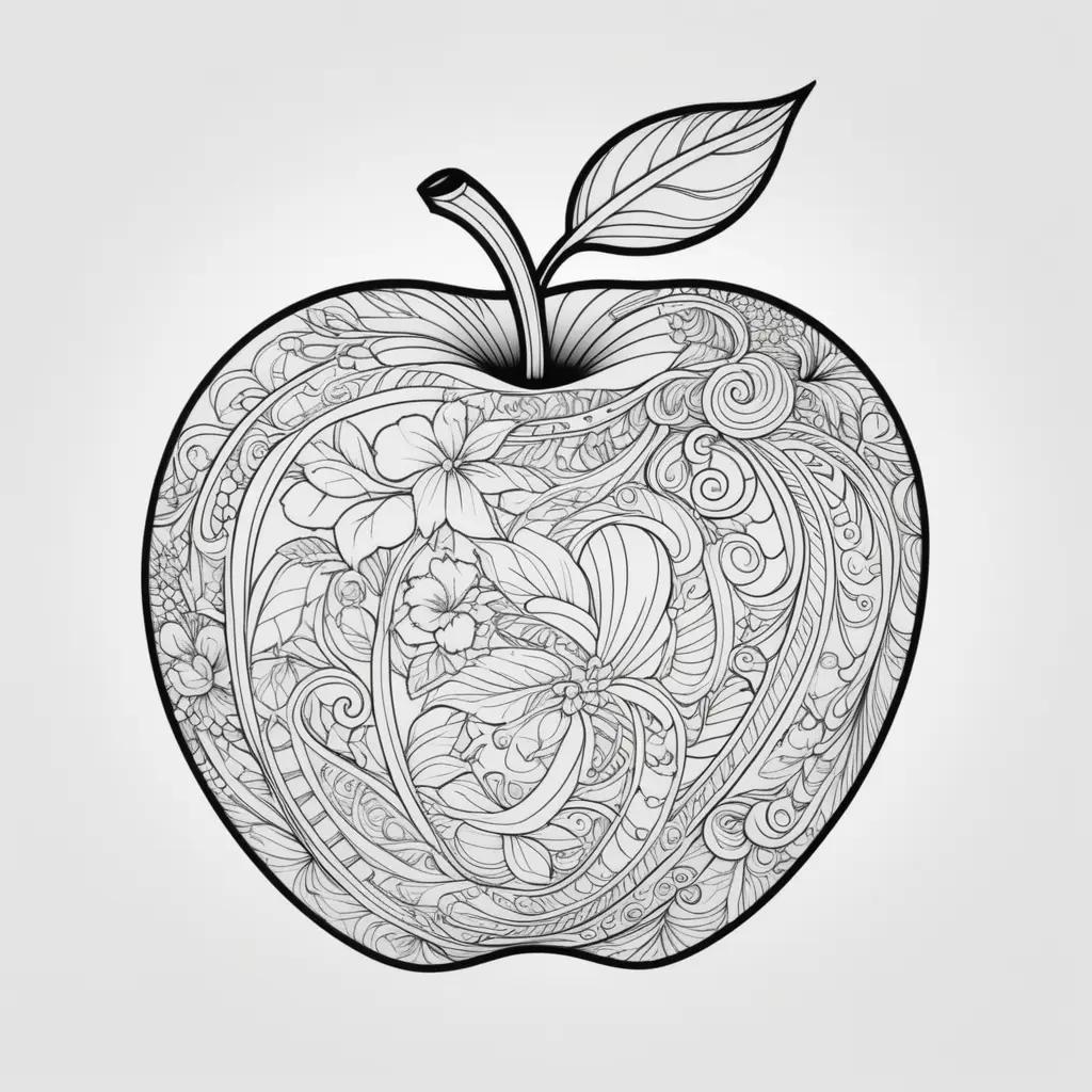 Hand-drawn apple coloring pages for adults