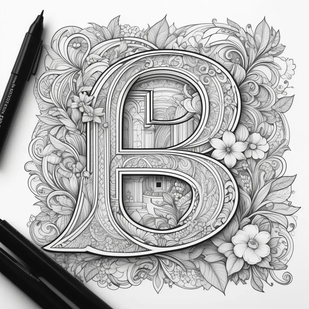 Hand-drawn letter B with flowers and other decorations