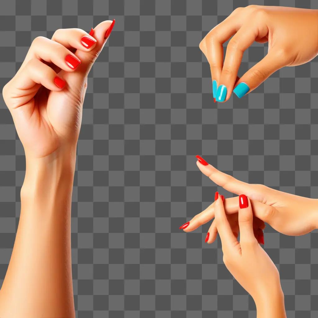 Hands with nail polish and fingers in various poses