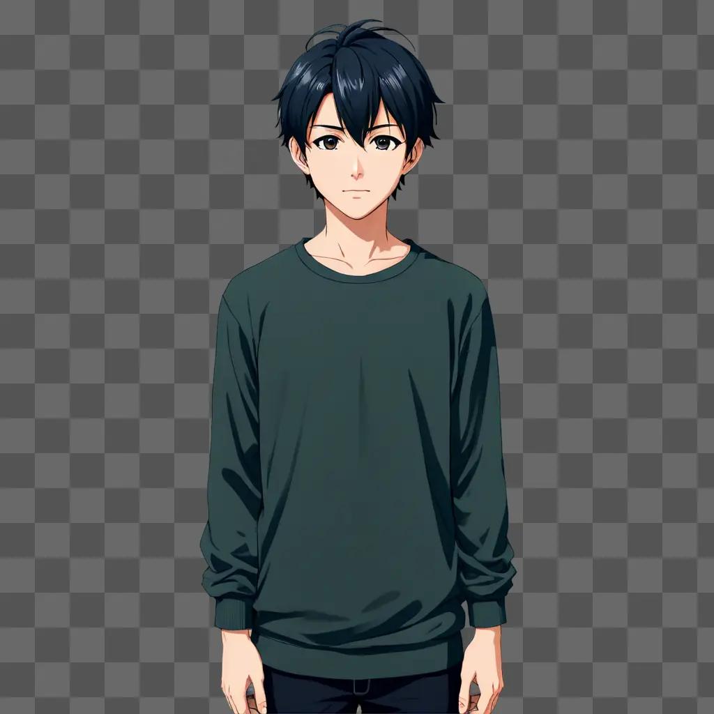 Handsome cute anime boy in green shirt