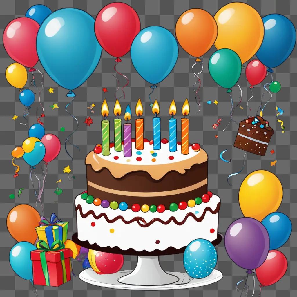 Happy Birthday Birthday Cake Clipart with Balloons