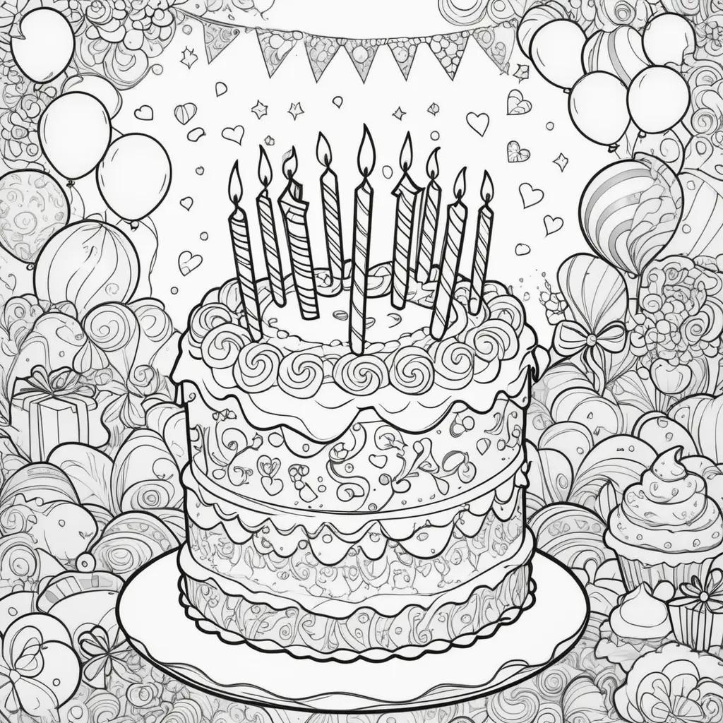 お誕生日おめでとうぬりえ:キャンドルとバースデーケーキ