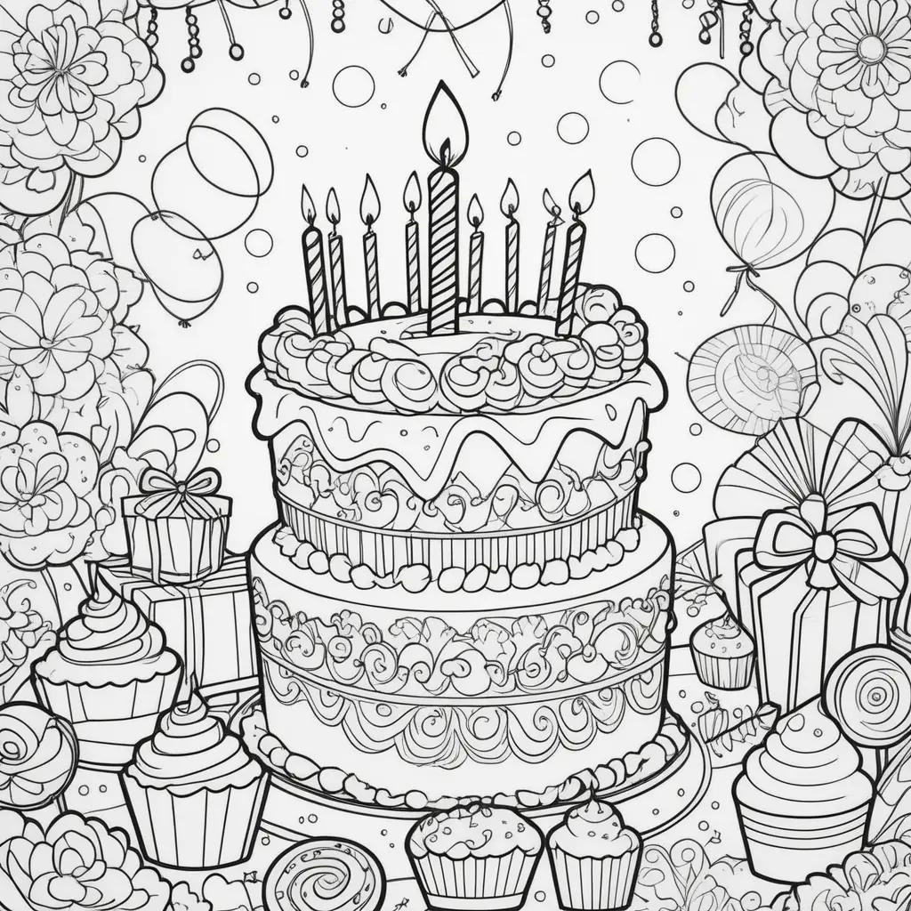 Happy Birthday Coloring Pages With Candles and Cupcakes