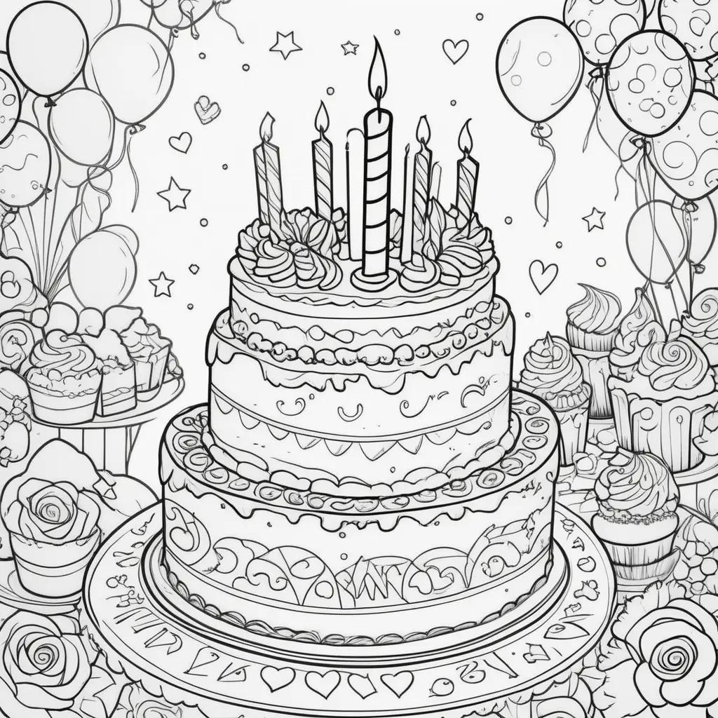 Happy Birthday Coloring Pages with Candles and Cupcakes