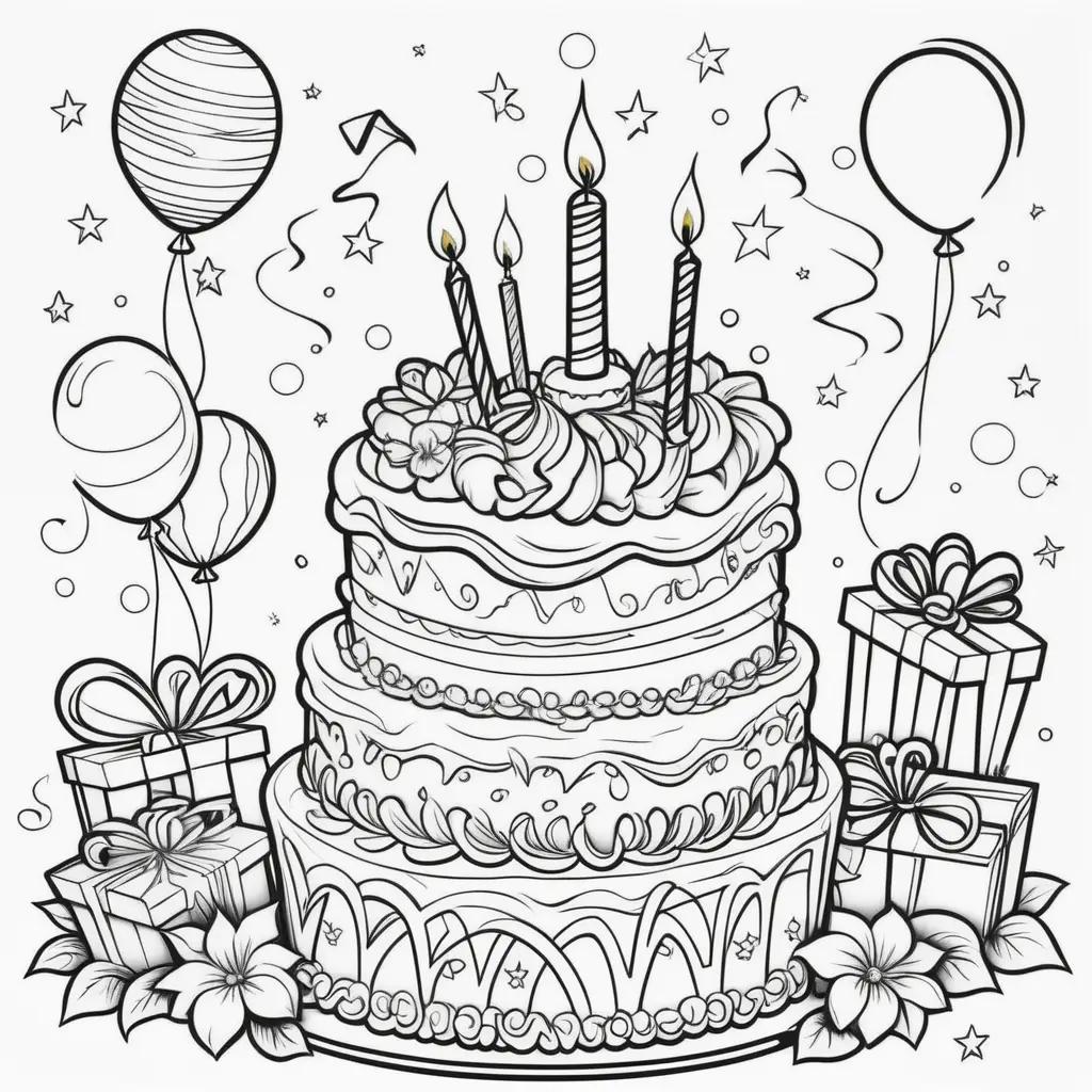 Happy Birthday Coloring Pages with Candles and Gift Boxes