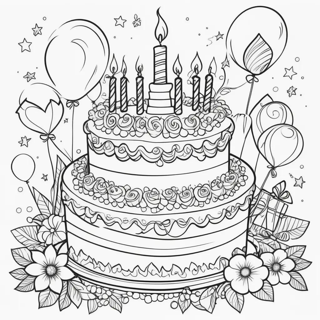 Happy Birthday Coloring Pages with a cake and candles