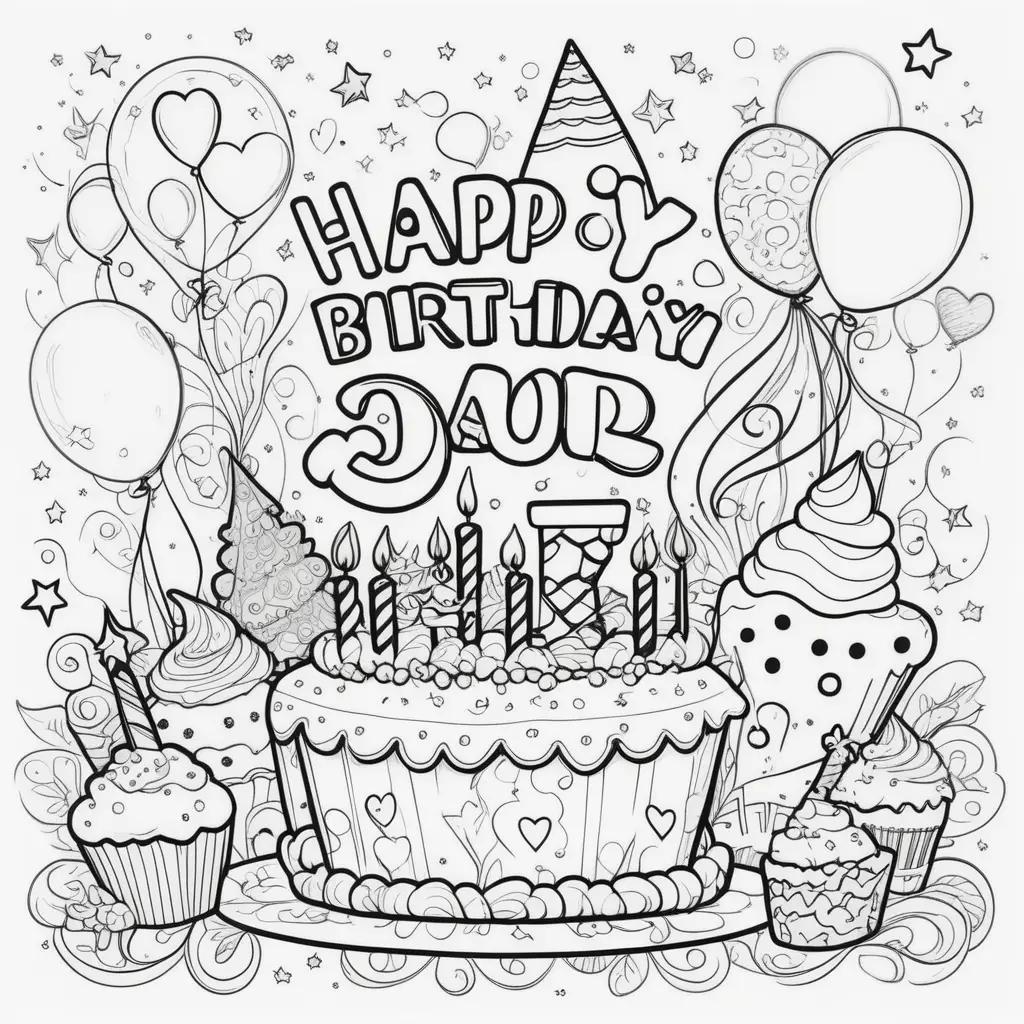 Happy Birthday Dad Coloring Pages with cupcakes and balloons