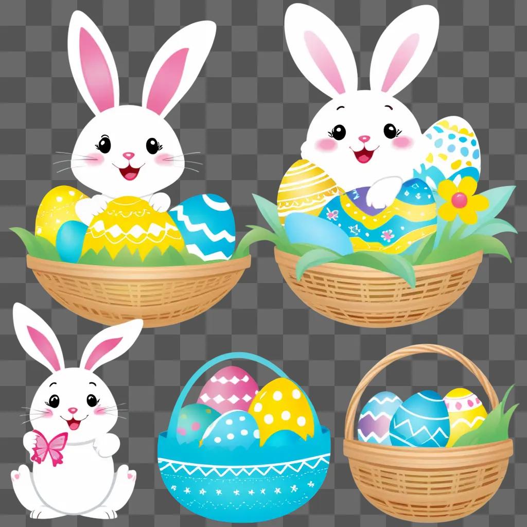 Happy Easter Bunny Clipart with Easter Baskets