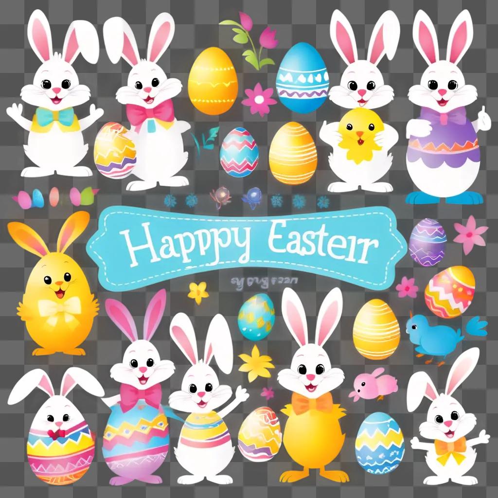 Happy Easter Clipart with bunnies and birds