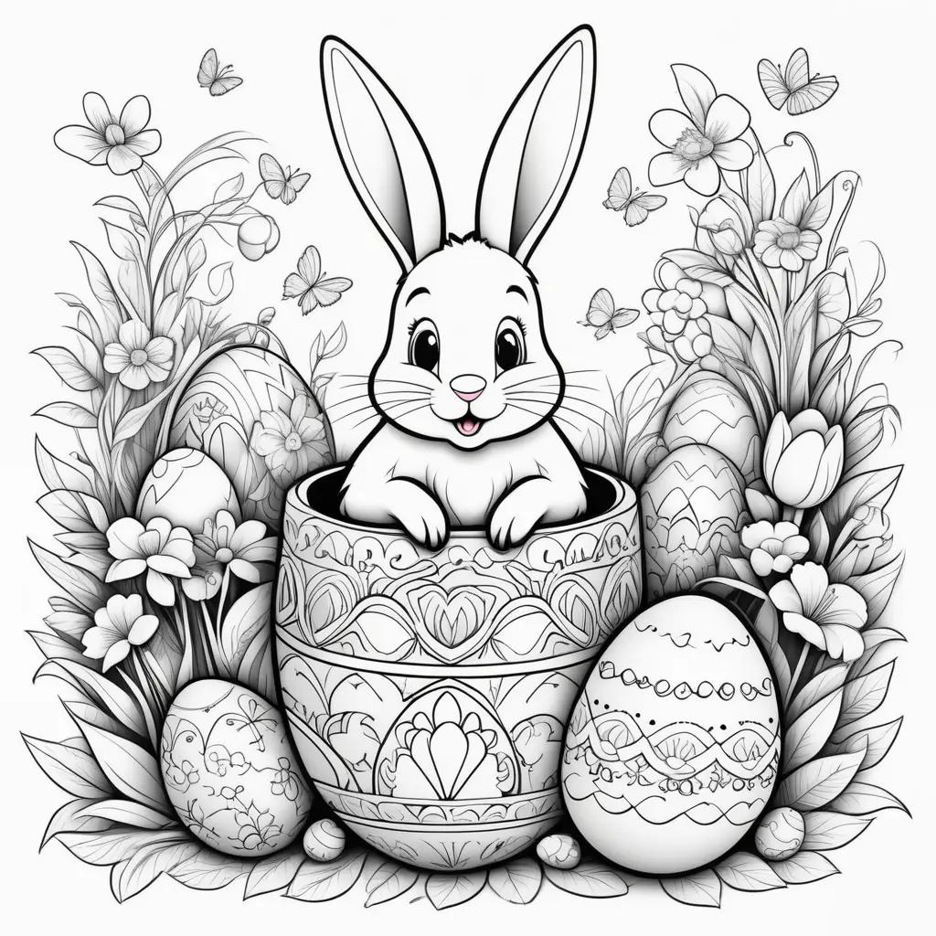 Happy Easter Coloring Page with Bunny and Eggs