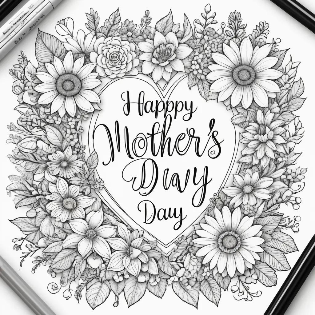 Happy Mothers Day coloring pages heart flowers