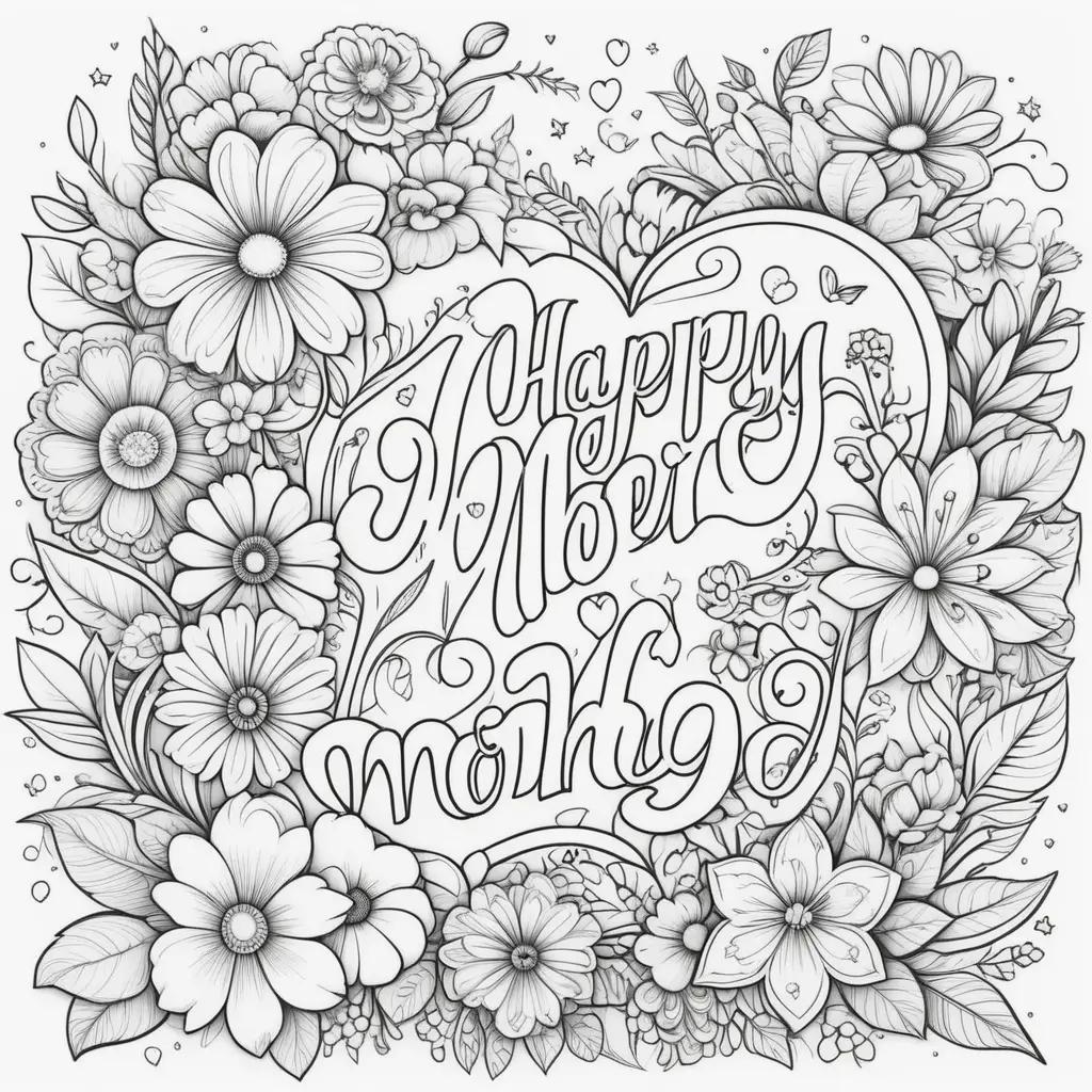 Happy Mothers Day coloring pages with flowers