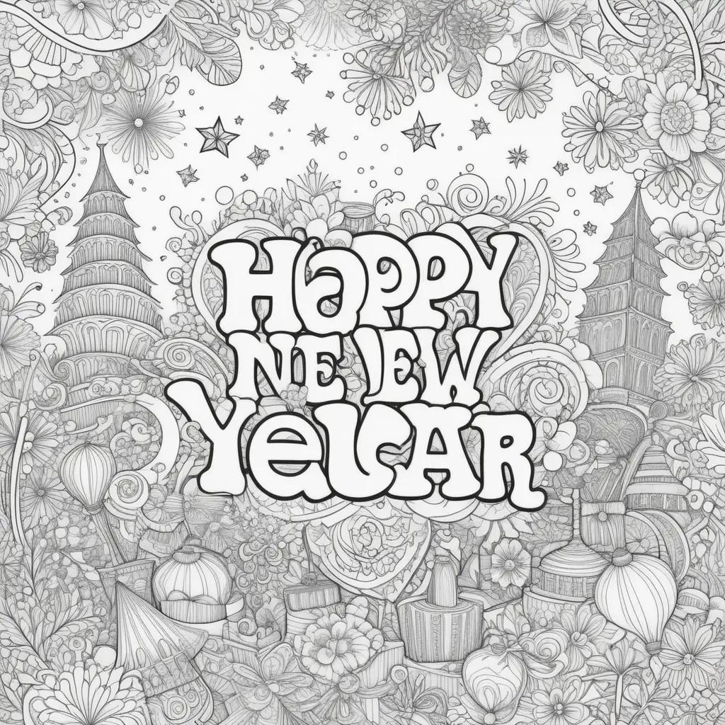 Happy New Year Coloring Page with Yelar