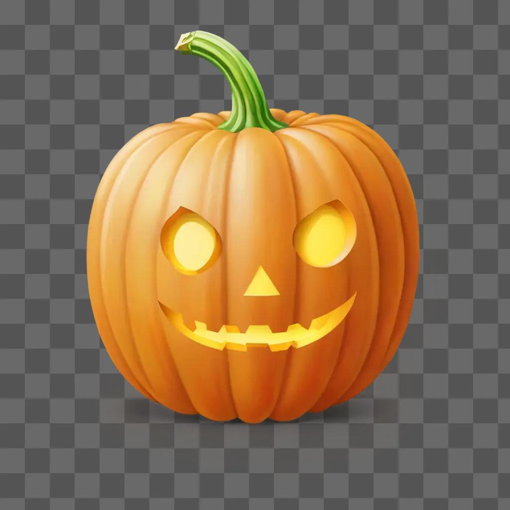 Happy Pumpkin with glowing eyes and mouth on a background of orange