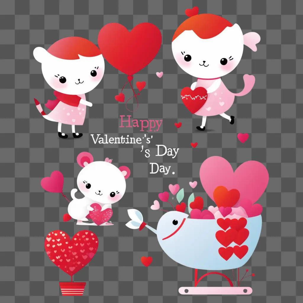 Happy Valentines Day, cute clipart animals