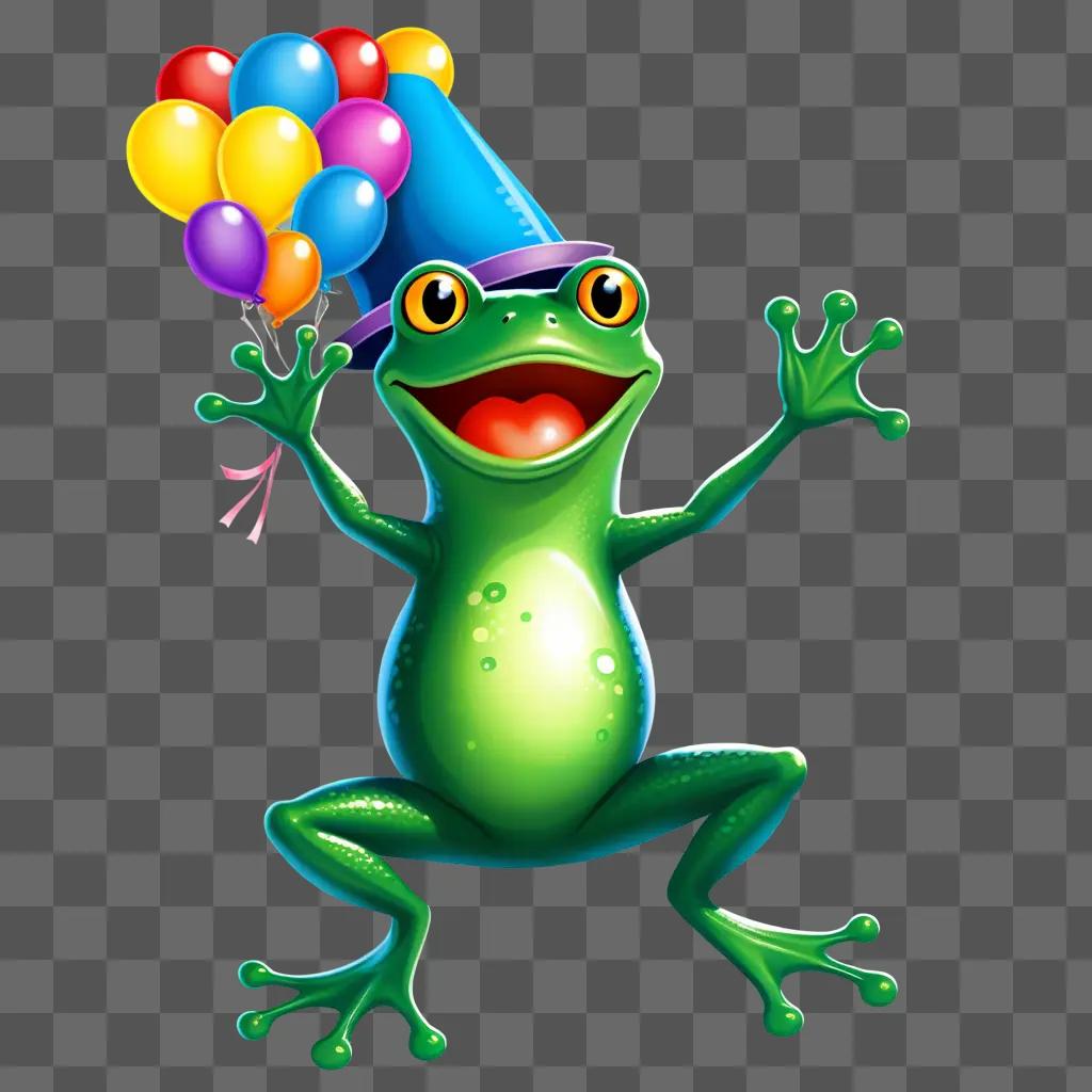 Happy frog with hat and balloons