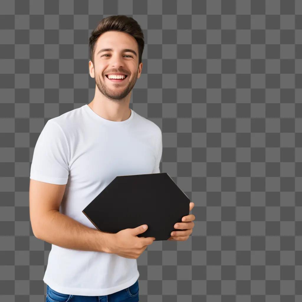 Happy man holding a book with a big smile on his face