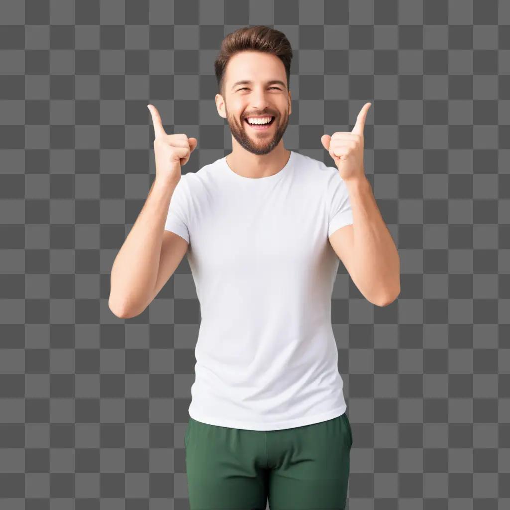 Happy man with open mouth and thumbs up