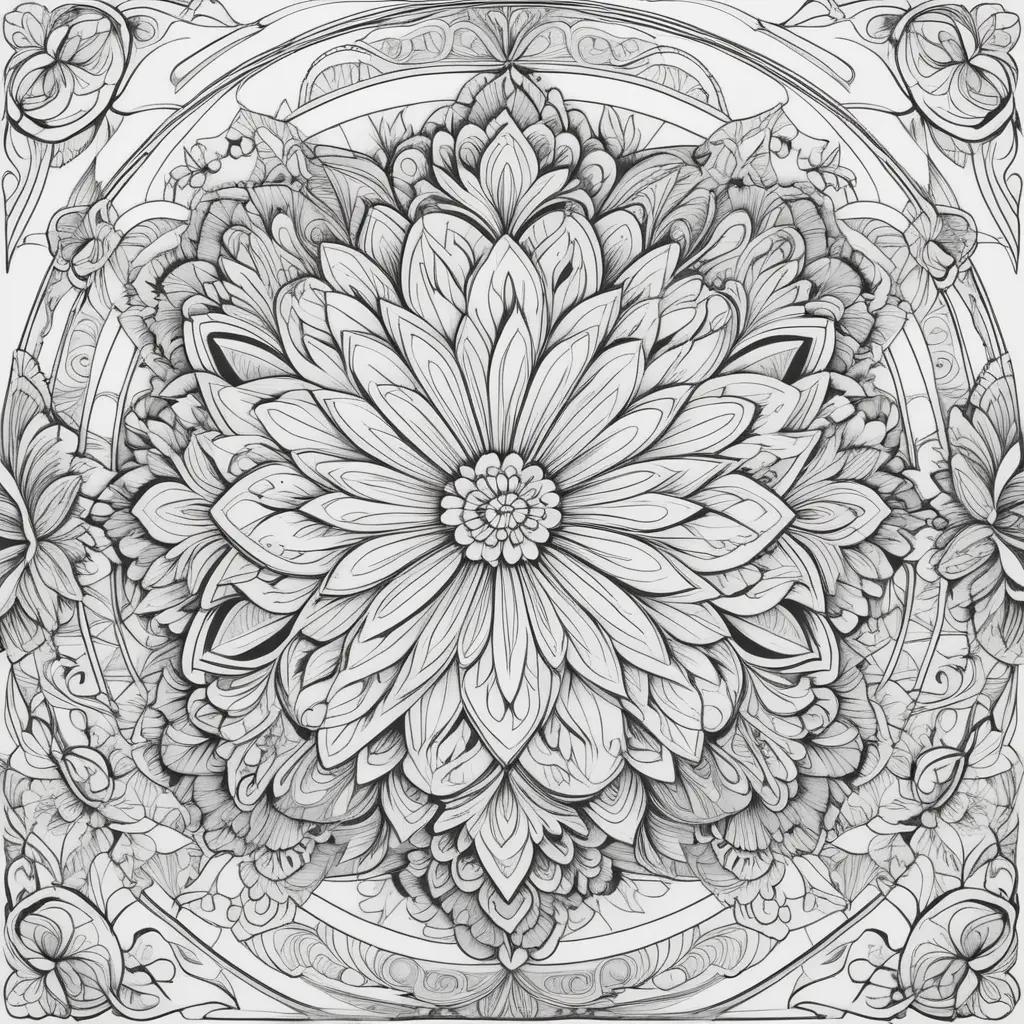 ハードぬりえ:カラフルな花のデザイン
