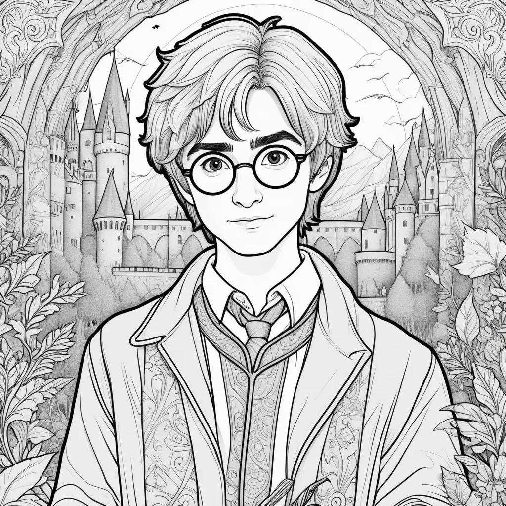 Harry Potter coloring page features a man in glasses