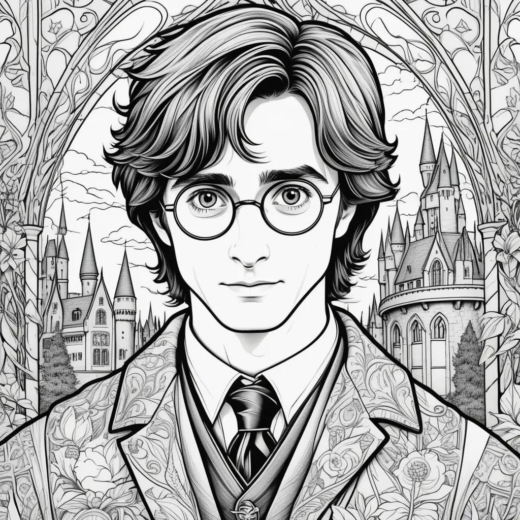 Harry Potter coloring page featuring a young man in a suit