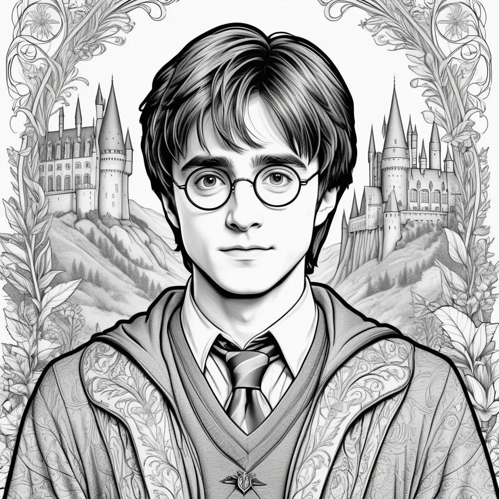 Harry Potter coloring page with a castle