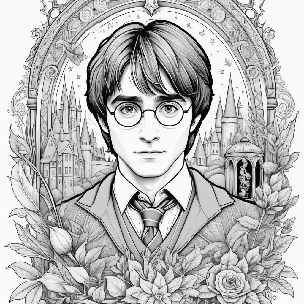 Harry Potter coloring page with black and white coloring