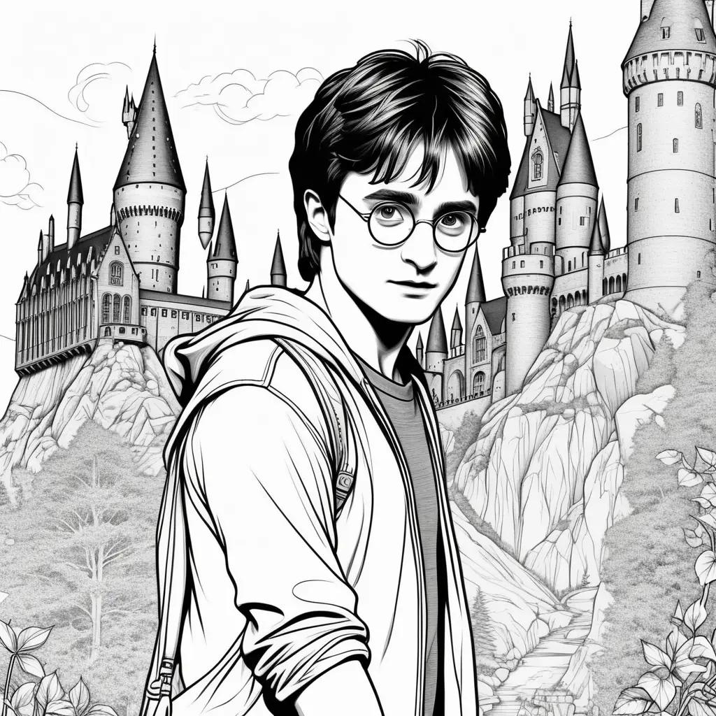 Harry Potter coloring pages featuring Harry, Hogwarts, and castle