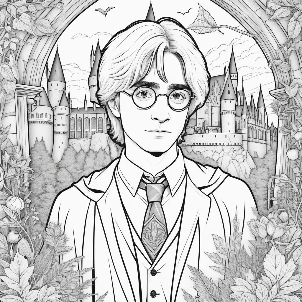 Harry Potter coloring pages featuring a boy in glasses and a tie