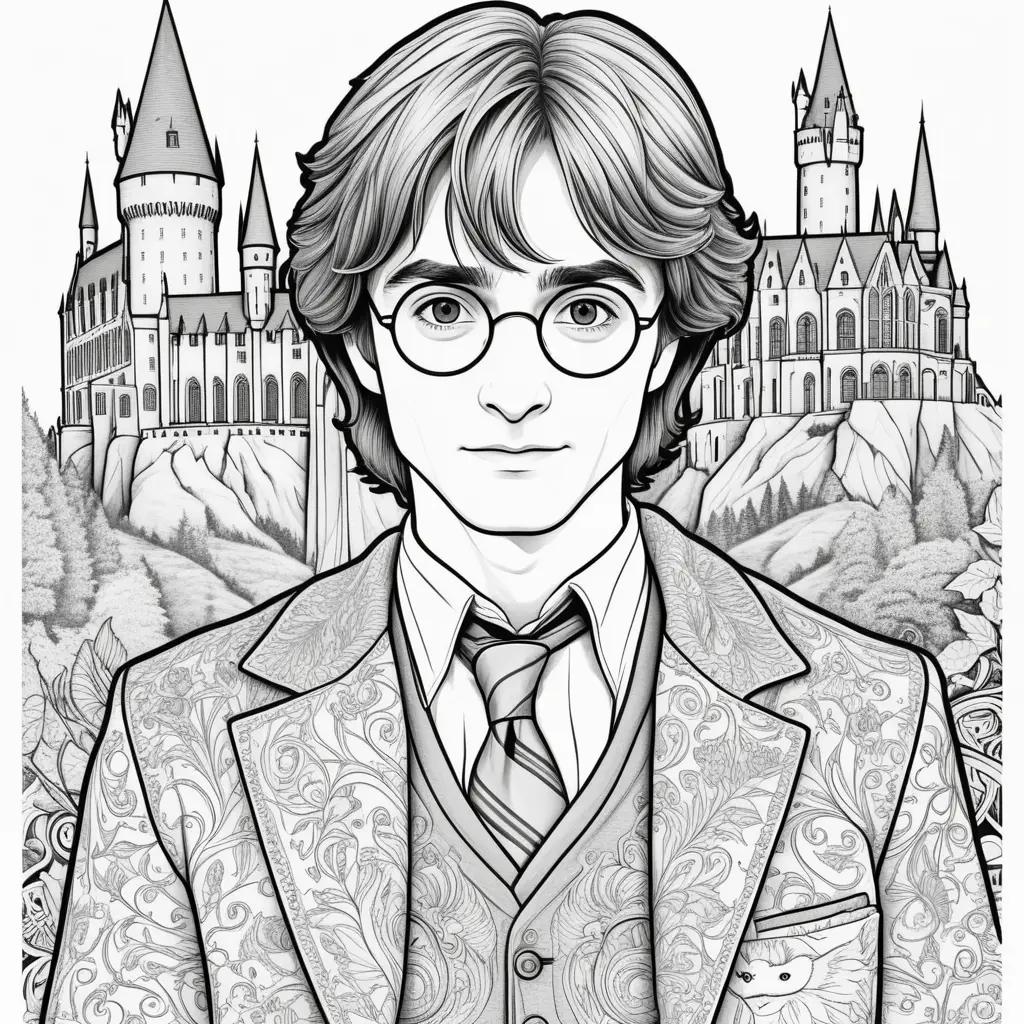 Harry Potter coloring pages with a castle in the background