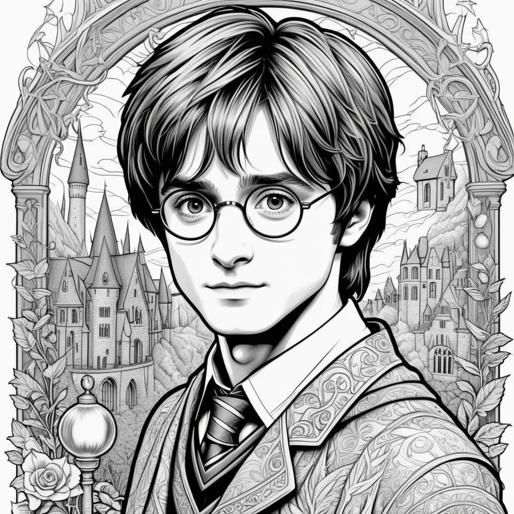 Harry Potter coloring pages with black and white coloring