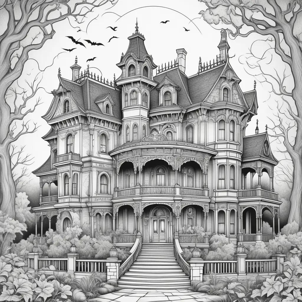 Haunted mansion coloring pages in black and white