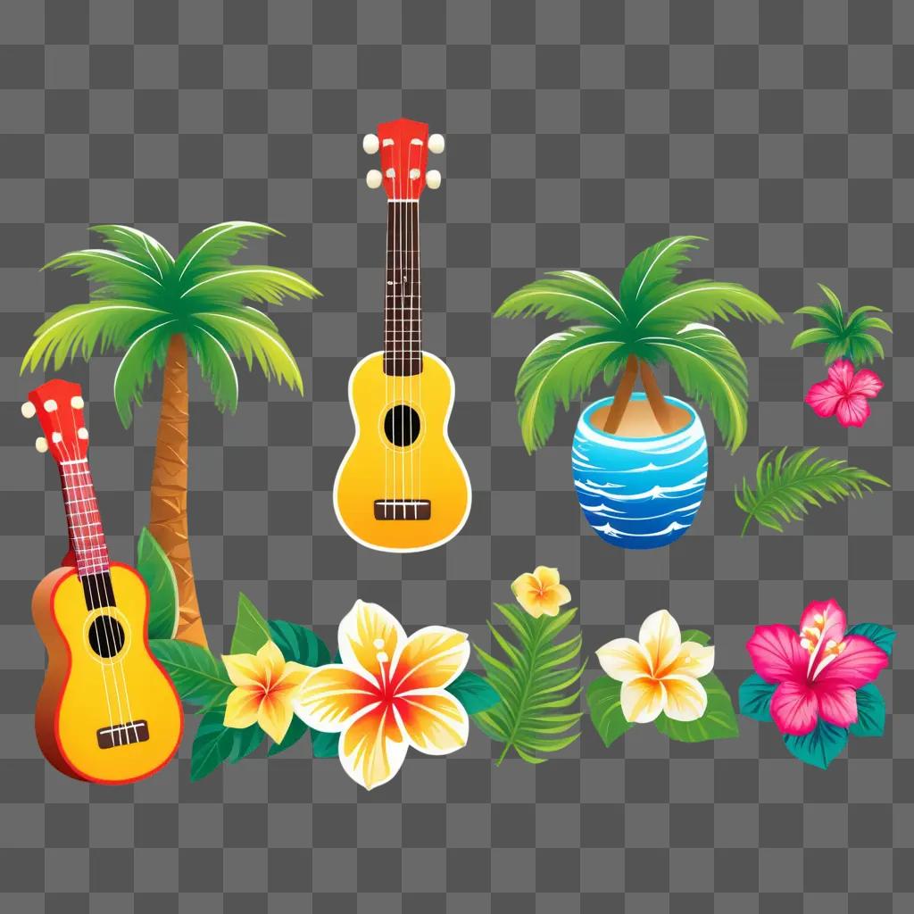 Hawaiian Guitar and Flower Clipart