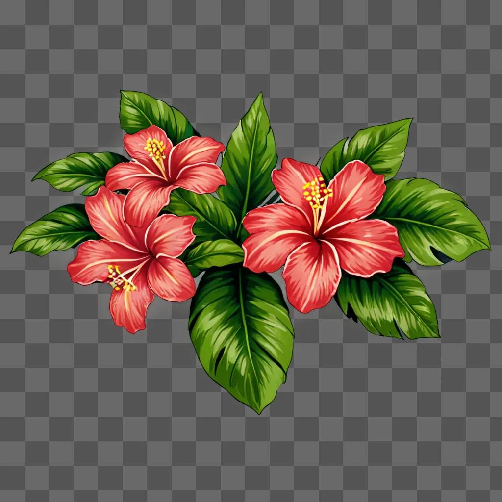 Hawaiian flower drawing in green and brown colors