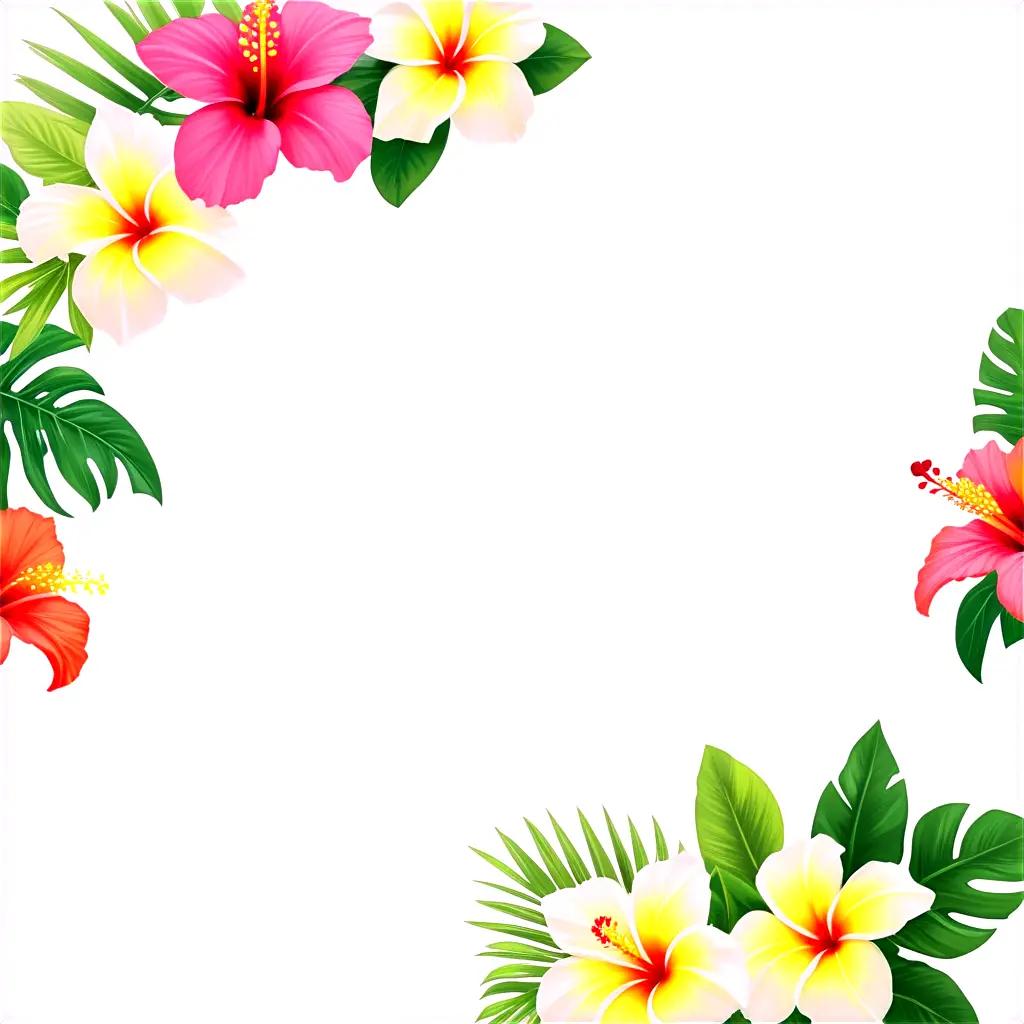 Hawaiian flowers and leaves in a border