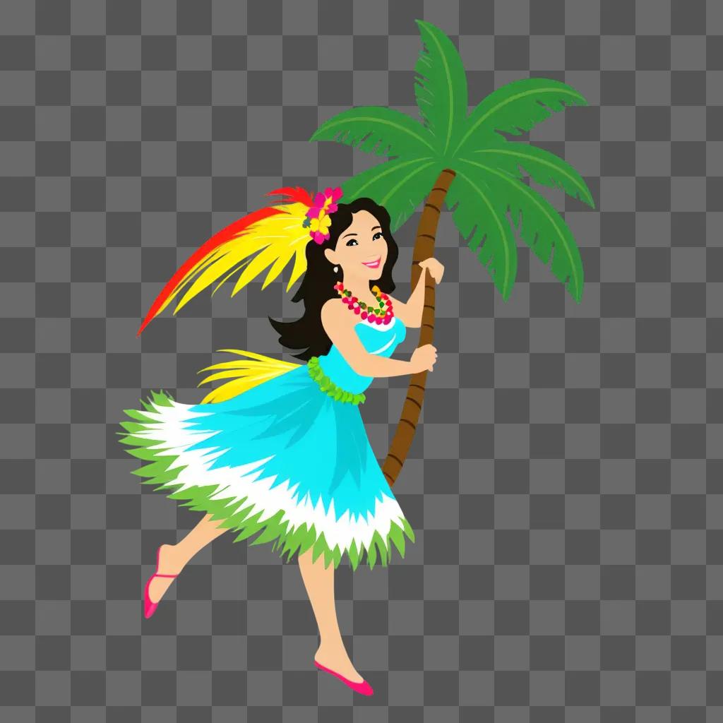 Hawaiian girl with feather boa and lei