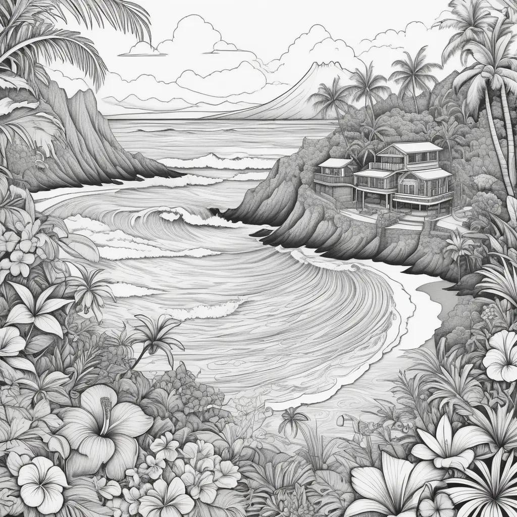 Hawaiian landscape coloring pages in black and white