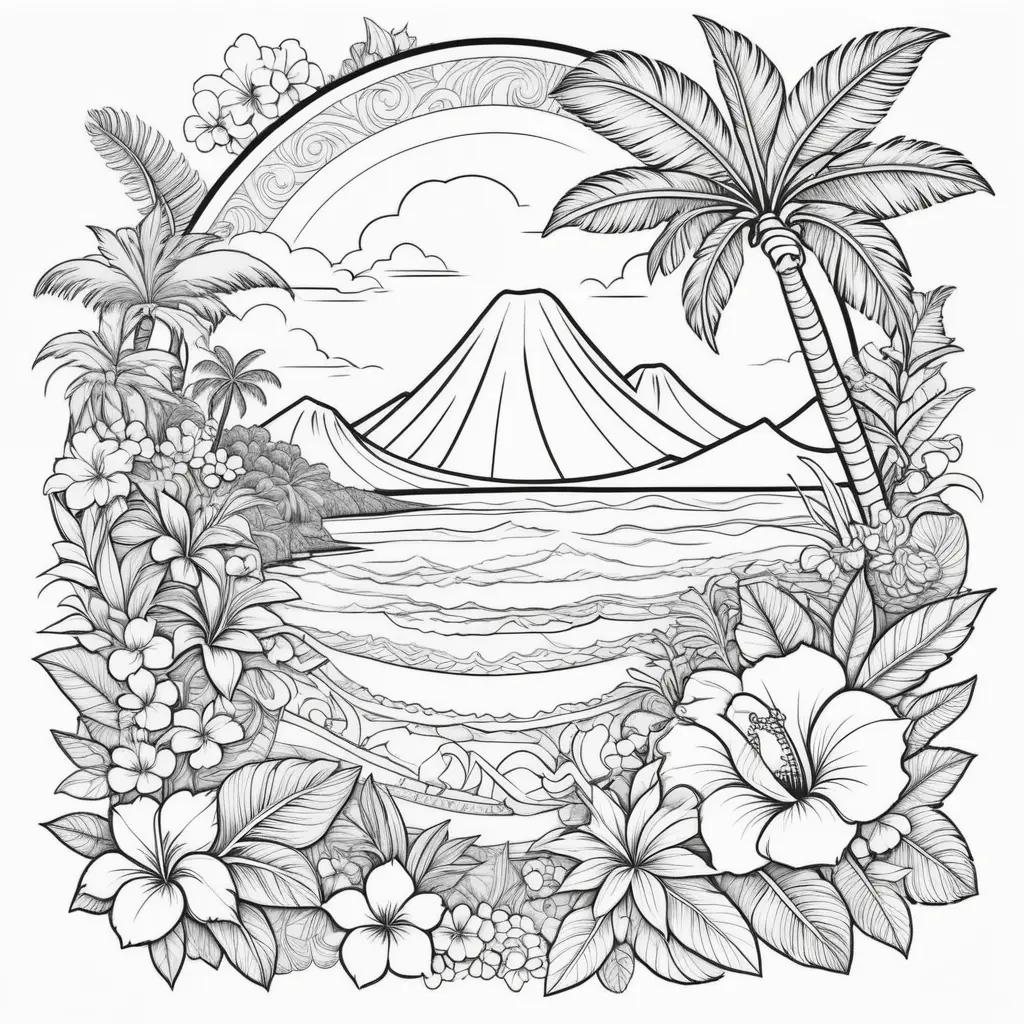 Hawaiian scenery in black and white coloring pages