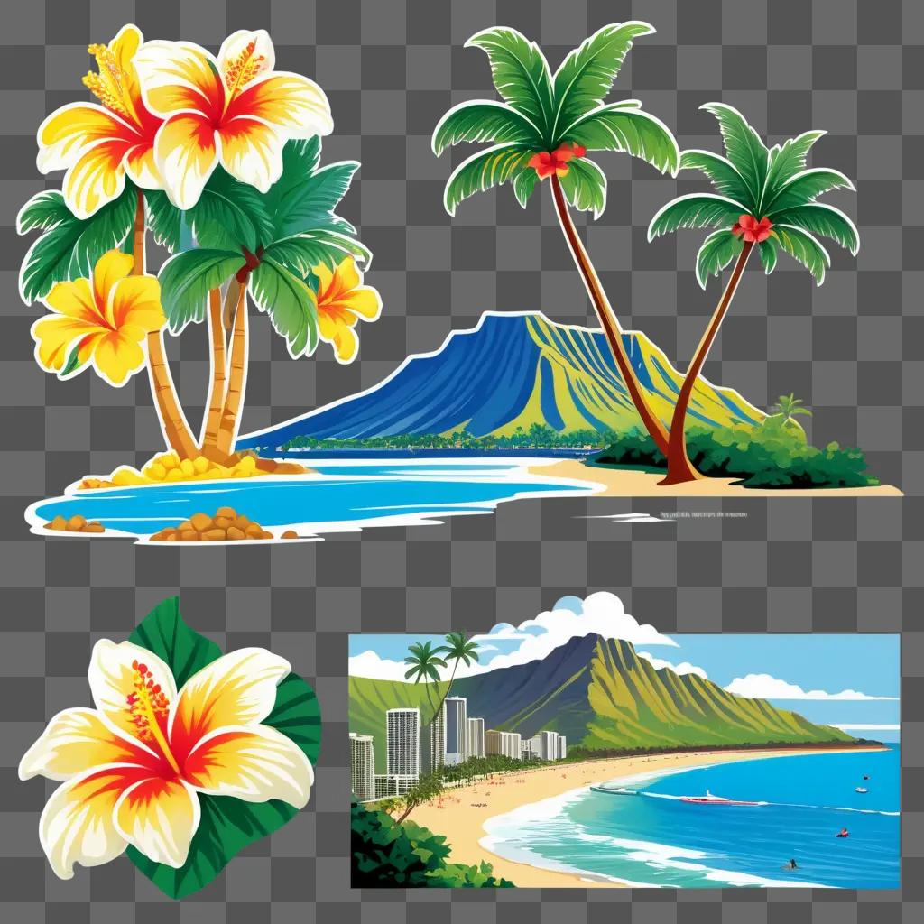 Hawaiian scenery in colorful clipart