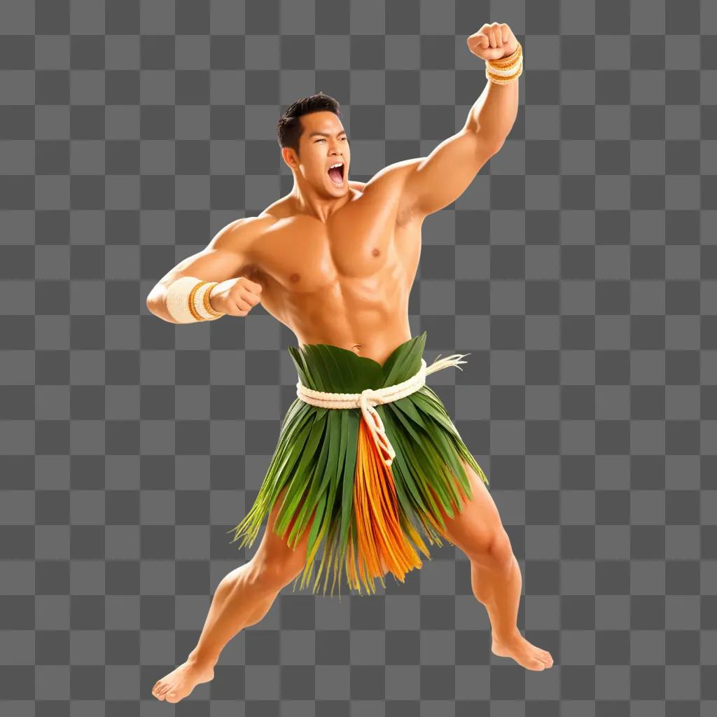 Hawaiian warrior with kamehameha on his head