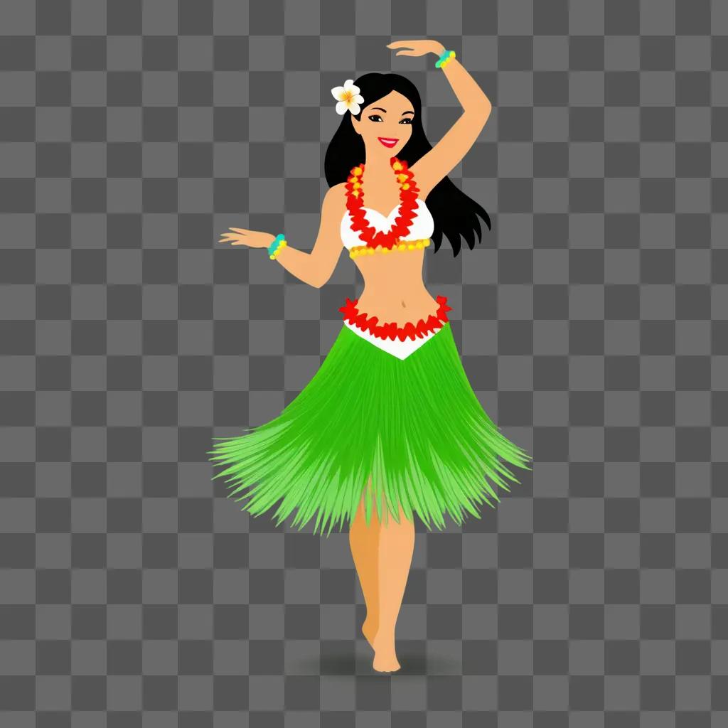 Hawaiian woman dancing with lei and skirt