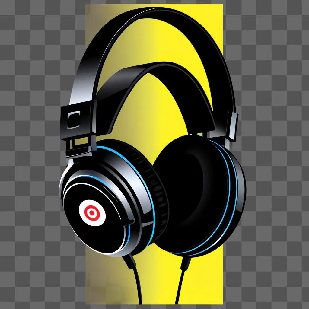 Headphones clipart: A pair of headphones are on a yellow wall