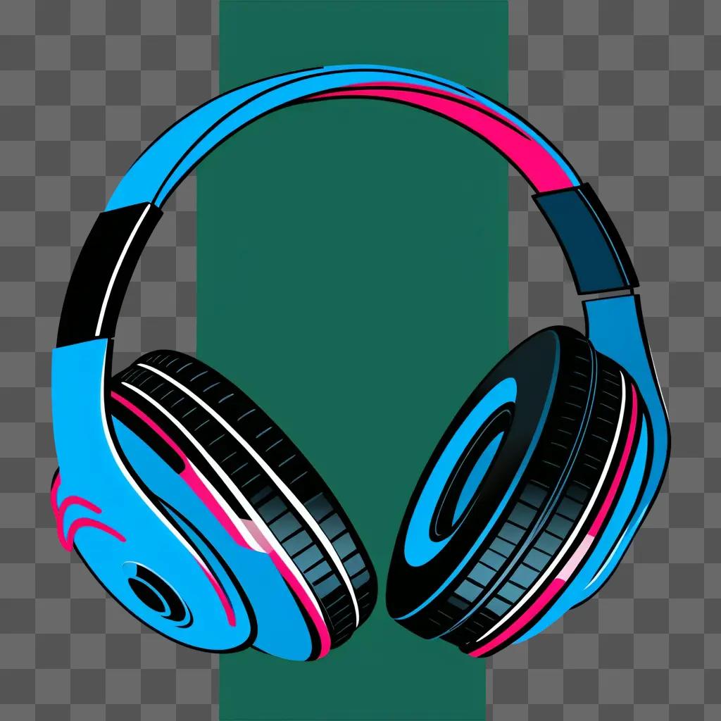 Headphones with pink and blue colored earbuds