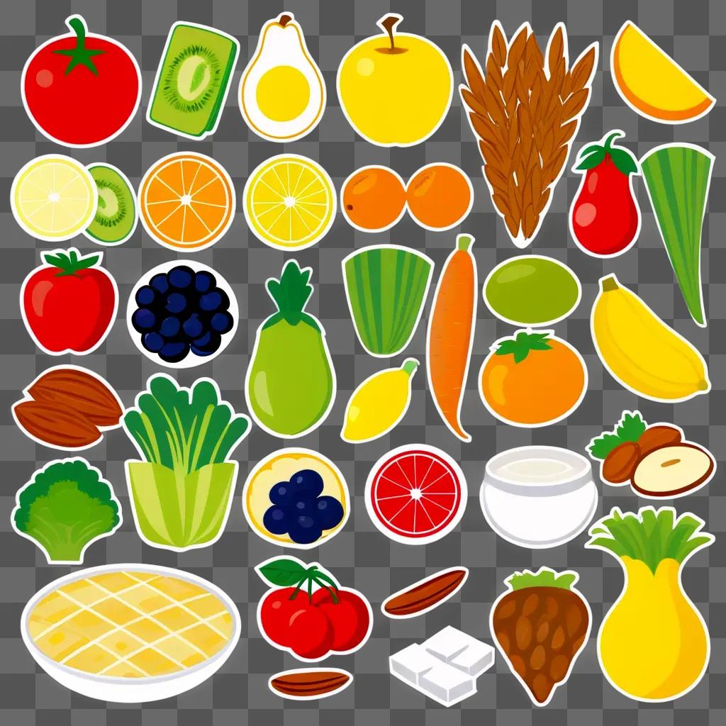 Healthy food clipart with a variety of fruits and vegetables