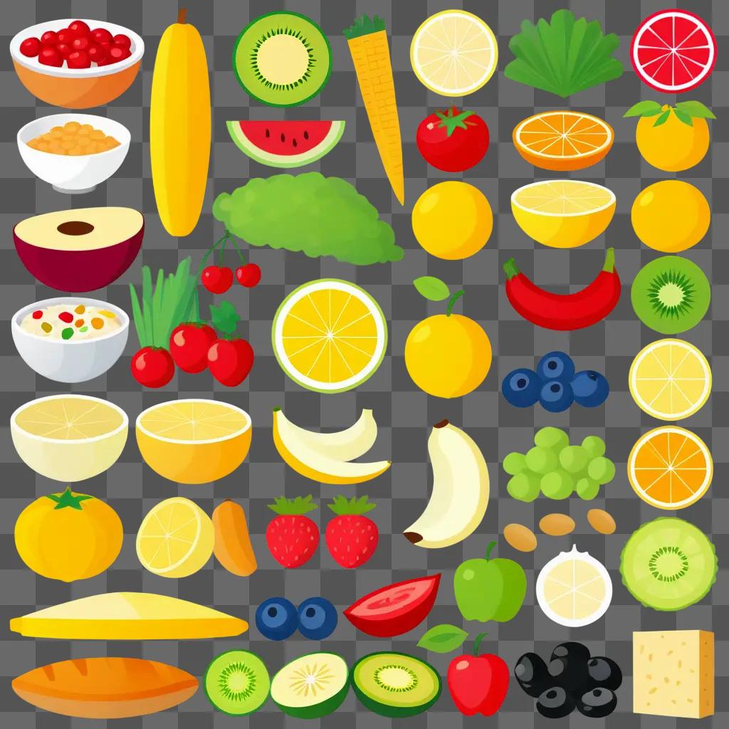 Healthy food clipart with a variety of fruits and vegetables