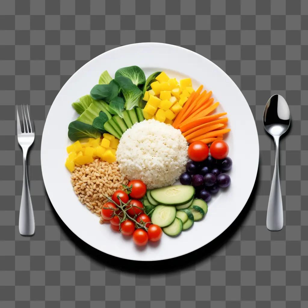 Healthy meal on plate with vegetables and rice