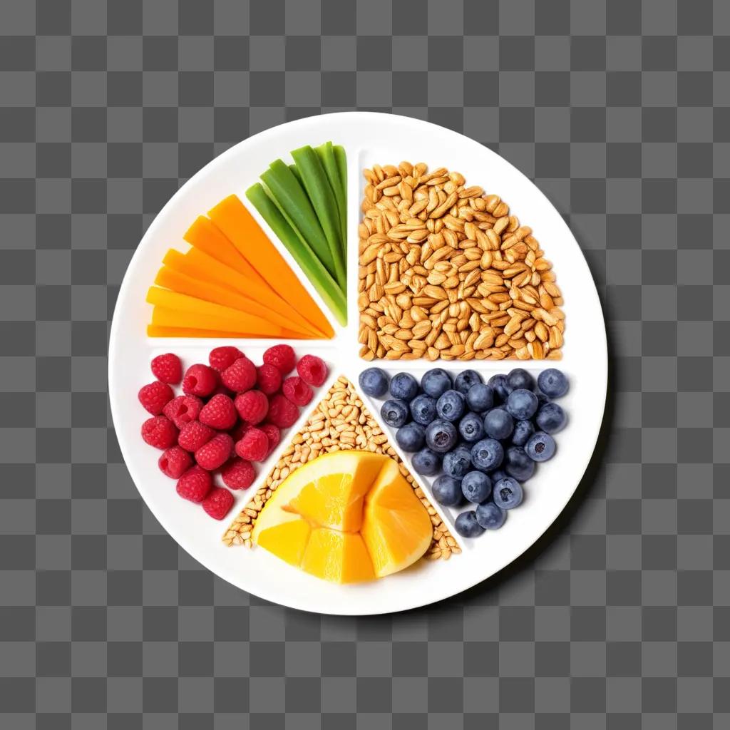 Healthy plate with fruit, vegetables, and nuts