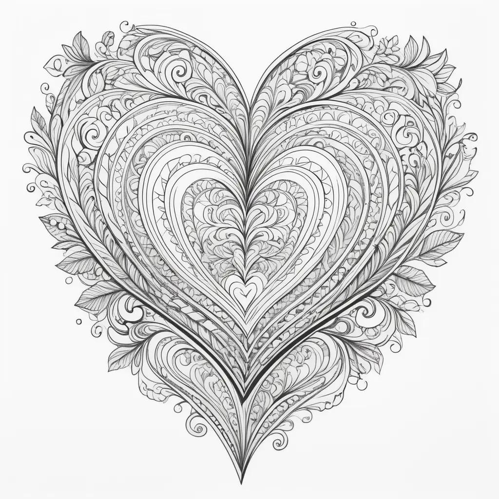 Heart design coloring page in black and white